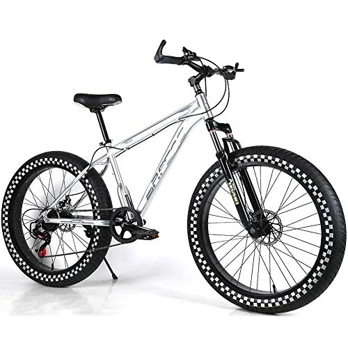 Fat Tyre Mountain Bike : Fat Tire Bike Hardtail FS Disk Youth Mountain Bikes With Full Suspension Men's Bicycle & Women's Bicycle Silver 26 inch 30 speed