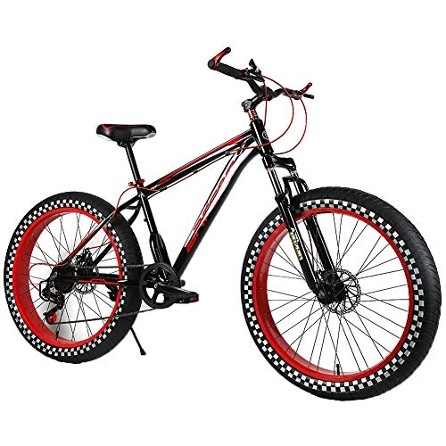 Fat Tyre Mountain Bike : Fat Tire Bike Hardtail FS Disk Youth Mountainbikes Fork Suspension Men's Bicycle & Women's Bicycle Black red 26 inch 27 speed