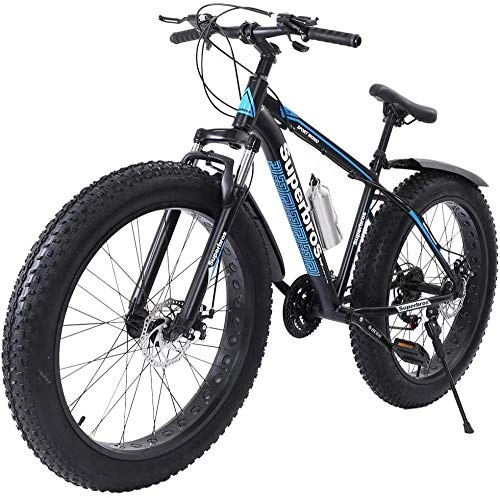 Fat Tyre Mountain Bike : Fat Tire Mens Mountain Bike 26-Inch Wheels 4-Inch Wide Knobby Tires MTB for Terrain Sand Beach or Snowy Hills