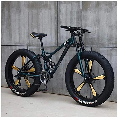Fat Tyre Mountain Bike : Fat Tire mountain bike, 26 inch mountain bike bicycle with disc brakes, frames from carbon steel, suitable for people over 175 Cm Large, Cyan 5 language, 21 Speed