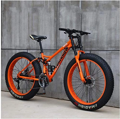 Fat Tyre Mountain Bike : Fat Tire Mountain Bike, 26 Inch Mountain Bike Bicycle with Disc Brakes, Frames From Carbon Steel, Suitable for People Over 175 Cm Large, Orange Voice, 27 Speed