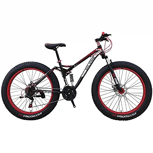 Fat Tyre Mountain Bike : Fat Tire Mountain Bikes for Men 26 Inch, Full Suspension Trail Bikes Women Adult Kids Age12 All-Terrain Fat Tire Mountain Bike21-27-30 Speed Mountain Bikes, Los Angeles Courier station, red, 21 speed
