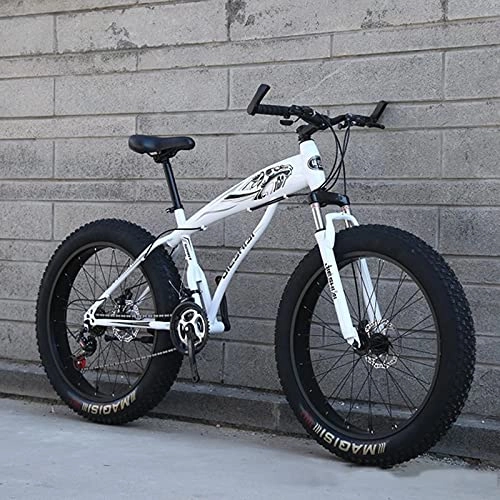 Fat Tyre Mountain Bike : Fat Tire Mountain Mens Bike 21 / 24 / 27 Speed, 24 / 26 Inch Non-Slip Snow Bike, Suspension Fork And Dual Disc Brakes Outroad Mountain Bike, High Carbon Steel Frame, for Men And Women, C27 speed, 26