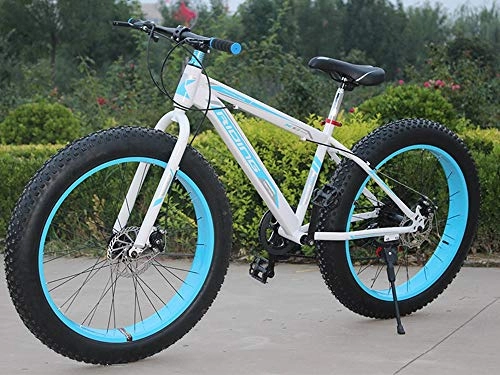 Fat Tyre Mountain Bike : Freedomn 7 / 21 / 24 / 27 Speed Mountain Bike 26 * 4.0 Fat Tire Bikes Shock Absorbers Bicycle Snow Bike (White blue, 21speed)