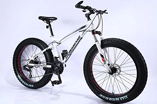 Fat Tyre Mountain Bike : Fslt 24 and 26 inch fat tire bike Carbon steel frame Beach cruiser snow fat bikes Adult sports MTB 7 / 21 / 24 / 27 Variable Speed bicycle-white_LW_24_inch_27_speed