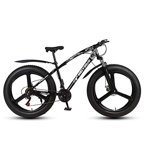 Fat Tyre Mountain Bike : FXMJ Fat Tire Mens Mountain Bike, Double Disc Brake / Cruiser Bikes, Beach Snowmobile Bicycle, 26 inch Aluminum Alloy Wheels, 27 Speed 3 Spoke, Black