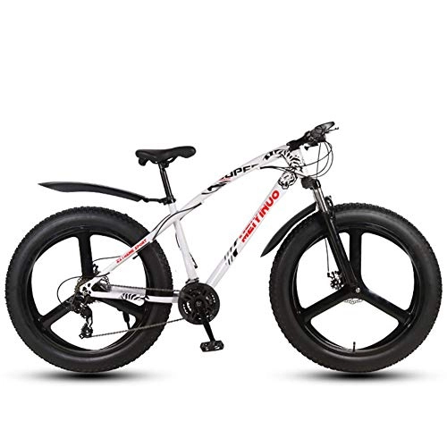 Fat Tyre Mountain Bike : FXMJ Fat Tire Mens Mountain Bike, Double Disc Brake / Cruiser Bikes, Beach Snowmobile Bicycle, 26 inch Aluminum Alloy Wheels, 27 Speed 3 Spoke, White