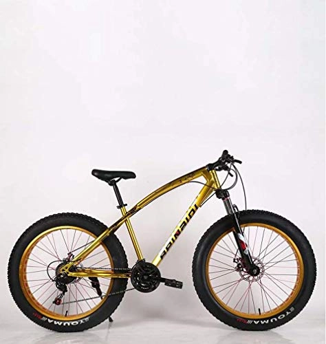 Fat Tyre Mountain Bike : GASLIKE 24 Inch Adult Fat Tire Mountain Bike, Double Disc Brake Snow Bicycle, High-Carbon Steel Frame Cruiser Bikes Mens, Aluminum Alloy Rims Wheels Beach Bicycles, Gold, 27 speed
