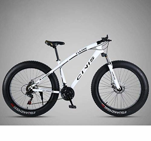 Fat Tyre Mountain Bike : GASLIKE 26 Inch Bicycle Mountain Bike Hardtail for Men's Womens, Fat Tire MTB Bikes, High-Carbon Steel Frame, Shock-Absorbing Front Fork And Dual Disc Brake, White, 30 speed