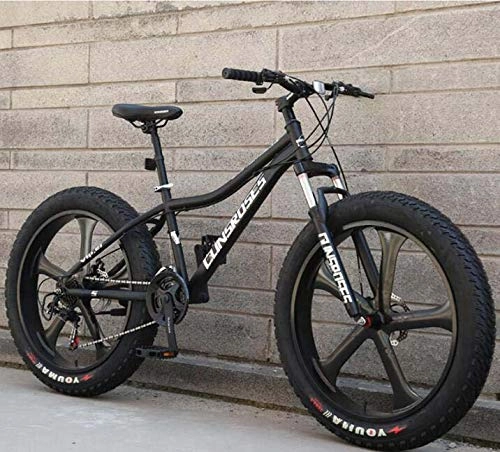 Fat Tyre Mountain Bike : GASLIKE 26 Inch Hardtail Mountain Bike for Adults, High Carbon Steel Frame, Full Suspension Spring Fork, Double Disc Brake, Black, 24 speed