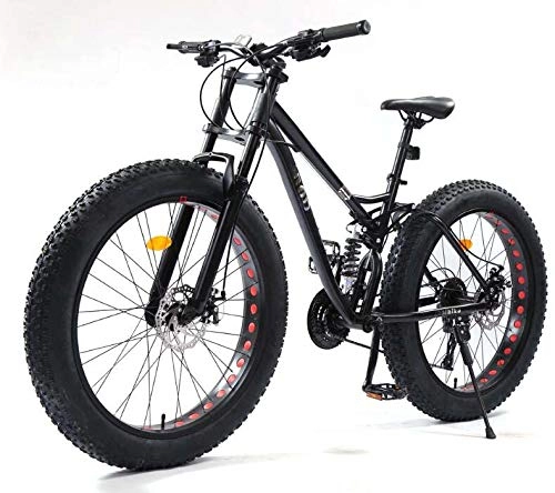 Fat Tyre Mountain Bike : GASLIKE 26 Inch Mountain Bikes, Fat Tire MBT Bike Bicycle Soft Tail, Full Suspension Mountain Bike, High-Carbon Steel Frame, Dual Disc Brake, Black, 21 speed