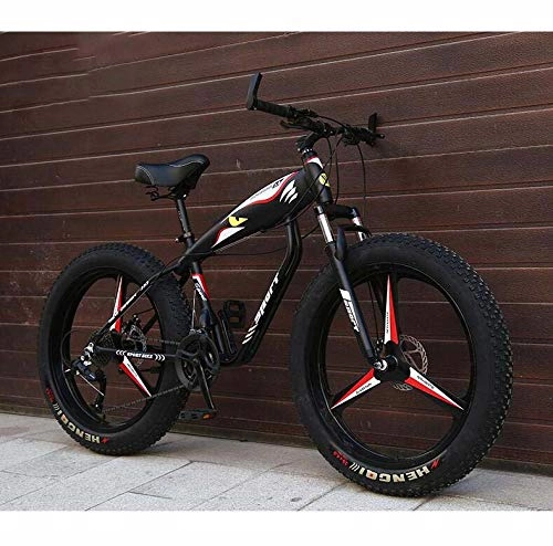 Fat Tyre Mountain Bike : GASLIKE 26 inch Wheels Mountain Bike Bicycle for Adults, Fat Tire Hardtail MBT Bike, High-carbon Steel Frame, Dual Disc Brake, Black, 24 speed
