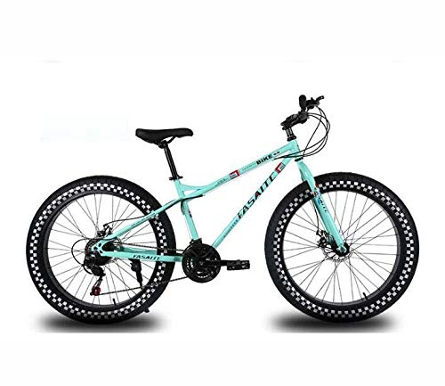 Fat Tyre Mountain Bike : GASLIKE 26 Inch Wheels Mountain Bike for Adults, Fat Tire Hardtail Bike Bicycle, High-Carbon Steel Frame, Dual Disc Brake, Blue, 24 speed