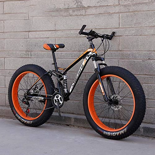 Fat Tyre Mountain Bike : GASLIKE Adult Fat Tire Mountain Bike, Beach Snow Bike, Double Disc Brake Cruiser Bikes, Lightweight High-Carbon Steel Frame Bicycle, 26 Inch Wheels, E, 7 speed