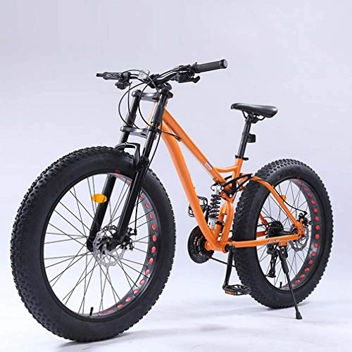 Fat Tyre Mountain Bike : GASLIKE Adult Fat Tire Mountain Bike, Full Suspension Off-Road Snow Bikes, Double Disc Brake Beach Cruiser Bicycle, Student Highway Bicycles, 26 Inch Wheels, Orange, 24 speed