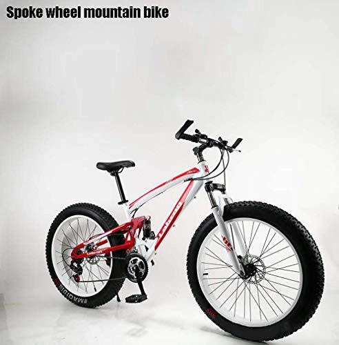Fat Tyre Mountain Bike : GASLIKE Adult Fat Tire Mountain Bike, Snow Bikes, Double Disc Brake Beach Cruiser Bikes, Men All-Terrain Full Suspension Bicycle, 4.0 Wide 24 Inch Wheels, B, 24 speed