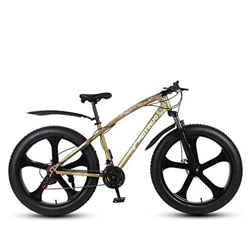 Fat Tyre Mountain Bike : GASLIKE Adult Mens Fat Tire Mountain Bike, Variable Speed Snow Beach Bikes, Double Disc Brake Cruiser Bicycle, 26 Inch Magnesium Alloy Integrated Wheels, Gold, 21 speed