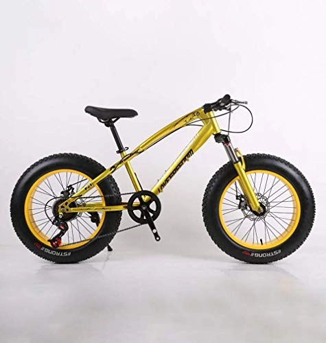 Fat Tyre Mountain Bike : GASLIKE Fat Tire Adult Mountain Bike, High-Carbon Steel Frame Cruiser Bikes, Beach Snowmobile Bicycle, Double Disc Brake 20 Inch Wheels, Yellow, 27 speed