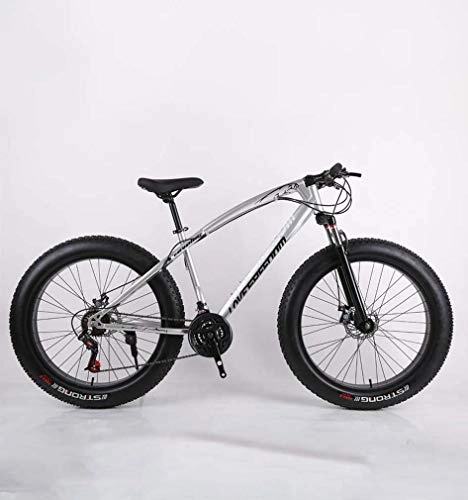 Fat Tyre Mountain Bike : GASLIKE Fat Tire Adult Mountain Bike, High-Carbon Steel Frame Cruiser Bikes, Beach Snowmobile Bicycle, Double Disc Brake 26 Inch Wheels, Silver, 21 speed