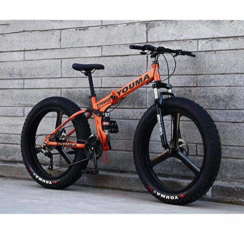 Fat Tyre Mountain Bike : GASLIKE Fat Tire Bike Folding Mountain Bike Bicycle, Full Suspension High Carbon Steel Frame MTB Bike with Magnesium Alloy Wheels Double Disc Brake, B, 26 inch 27 speed