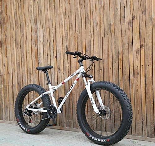 Fat Tyre Mountain Bike : GASLIKE Fat Tire Mens Mountain Bike, Double Disc Brake / Cruiser Bikes, Beach Snowmobile Bicycle, 26 inch Aluminum Alloy Wheels, White, 7 speed