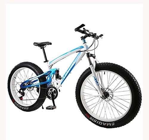Fat Tyre Mountain Bike : GASLIKE Fat Tire Mountain Bike Bicycle for Men Women, with Full Suspension MBT Bikes Lightweight High Carbon Steel Frame And Double Disc Brake, A, 24 inch 21 speed