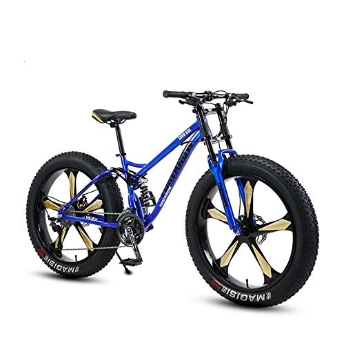 Fat Tyre Mountain Bike : GASLIKE Fat Tire Mountain Bike For Adult, High Strength Carbon Steel Frame Snow Bikes, Double Disc Brake 26Inch Cruiser Bicycle, B, 7speed