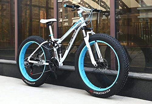 Fat Tyre Mountain Bike : GASLIKE Fat Tire Mountain Bike for Adults, High Carbon Steel Frame, Hardtail Dual Suspension Frame, Double Disc Brake, 4.0 Inch Tire, E, 24 inch 24 speed