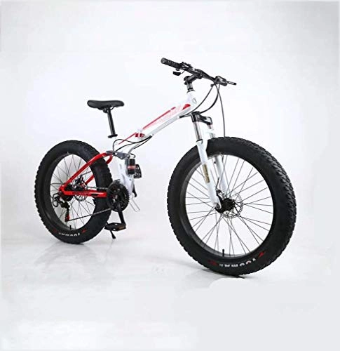 Fat Tyre Mountain Bike : GASLIKE Folding Fat Tire Mens Mountain Bike, 17-Inch Double Disc Brake / High-Carbon Steel Frame Bikes, 7 Speed, Snowmobile Bicycle 24 inch Wheels, A