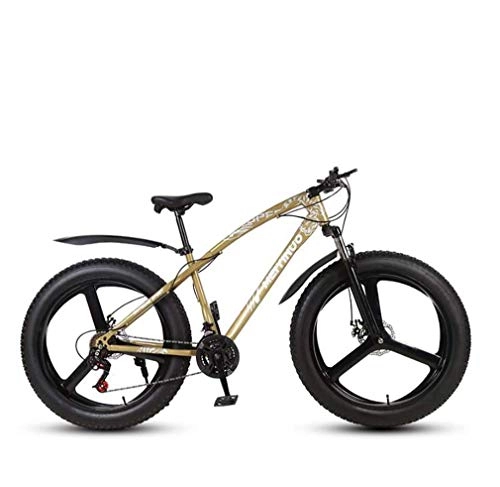 Fat Tyre Mountain Bike : GASLIKE Mens Adult Fat Tire Mountain Bike, Variable Speed Snow Bikes, Double Disc Brake Beach Cruiser Bicycle, 26 Inch Magnesium Alloy Integrated Wheels, Gold, 24 speed