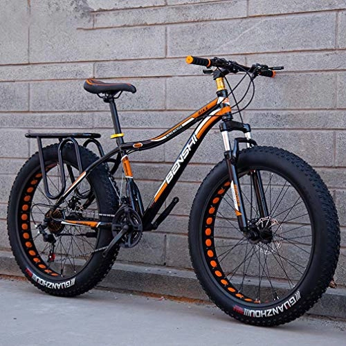 Fat Tyre Mountain Bike : GASLIKE Mens Fat Tire Mountain Bike, Beach Snow Bike, Lightweight High-Carbon Steel Frame Bicycle, Double Disc Brake Cruiser Bikes, 24 Inch Wheels, B, 7 speed