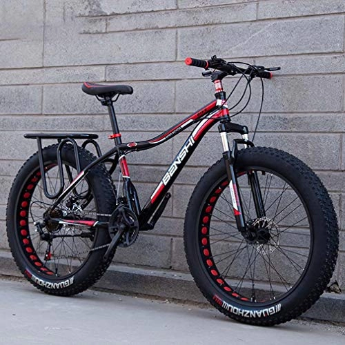 Fat Tyre Mountain Bike : GASLIKE Mens Fat Tire Mountain Bike, Beach Snow Bike, Lightweight High-Carbon Steel Frame Bicycle, Double Disc Brake Cruiser Bikes, 26 Inch Wheels, B, 7 speed