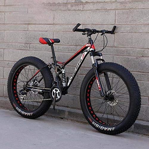 Fat Tyre Mountain Bike : GASLIKE Mountain Bike, 4.0 Inch Fat Tire Hardtail Mountain Bicycle Dual Suspension Frame, High Carbon Steel Frame, Double Disc Brake, A, 24 inch21 speed