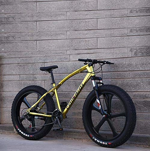 Fat Tyre Mountain Bike : GASLIKE Mountain Bike Bicycle for Adults, High Carbon Steel Frame Cruiser Bike, Dual Disc Brake And Front Full Suspension Fork, gold, 26 inch 27 speed