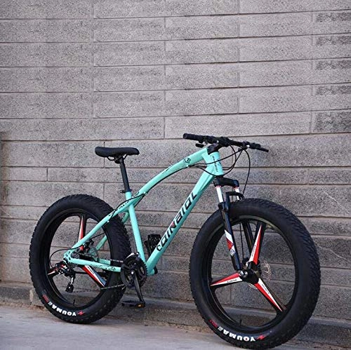 Fat Tyre Mountain Bike : GASLIKE Mountain Bike Bicycle for Adults, High Carbon Steel Frame, Dual Disc Brake And Front Full Suspension Fork, green, 26 inch 21 speed