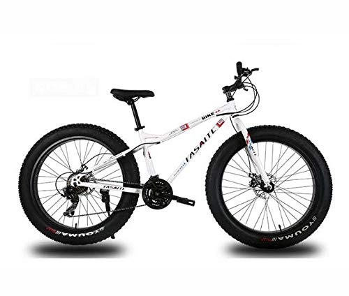 Fat Tyre Mountain Bike : GASLIKE Mountain Bike for Adults, Dual Disc Brake Fat Tire Mountain Trail Bicycle, Hardtail Mountain Bike, High-Carbon Steel Frame, 26 Inch Wheels, White, 27 speed