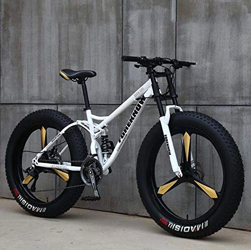 Fat Tyre Mountain Bike : GASLIKE Mountain Bike for Mens And Women, High Carbon Steel Frame, Mechanical Disc Brake, 26-Inch Aluminum Alloy Wheels, white, 27 speed