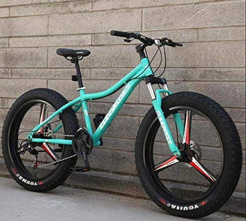Fat Tyre Mountain Bike : GASLIKE Mountain Bike, Hard-Tail Mountain Bicycle, High Carbon Steel Frame, Dual Disc Brake And Front Suspension Fork, 26 Inch Wheels, green, 27 speed