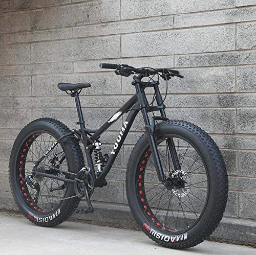 Fat Tyre Mountain Bike : GASLIKE Mountain Bikes Dual Full Suspension for Adults, High Carbon Steel Soft Tail Frame, Deceleration Spring Front Fork, Mechanical Disc Brake, 26 Inch Wheel, black, 21 speed