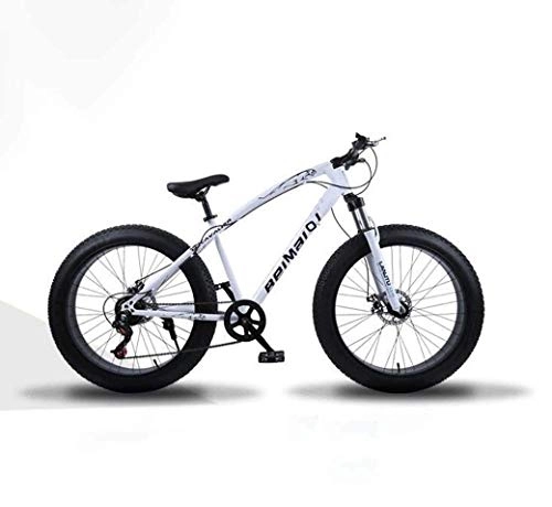 Fat Tyre Mountain Bike : GFF Mountain Bikes, 26 Inch Fat Tire Hardtail Mountain Bike, Dual Suspension Frame And Suspension Fork All Terrain Mountain Bicycle, Men's And Women Adult, 24 speed, White spoke