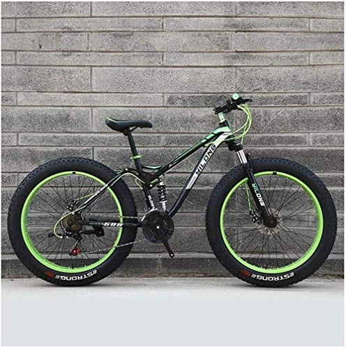 Fat Tyre Mountain Bike : Giow Mountain Bikes, High-carbon Steel Frame, Dual Disc Brake Hardtail 24 / 26 Inches All Terrain Cross-country Mountain Bicycle Variable Speed Anti-Slip Bikesgreen