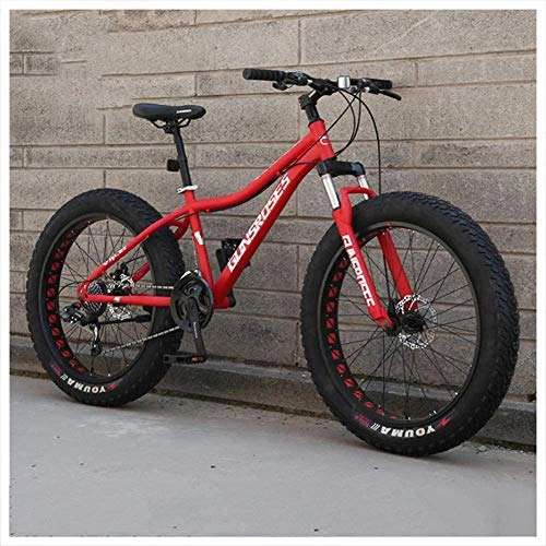 Fat Tyre Mountain Bike : giyiohok 26 Inch Hardtail Mountain Bike Fat Tire Mountain Trail Bike for Adults Men Women Mechanical Disc Brakes Mountain Bicycle with Front Suspension-24 Speed_Red Spoke