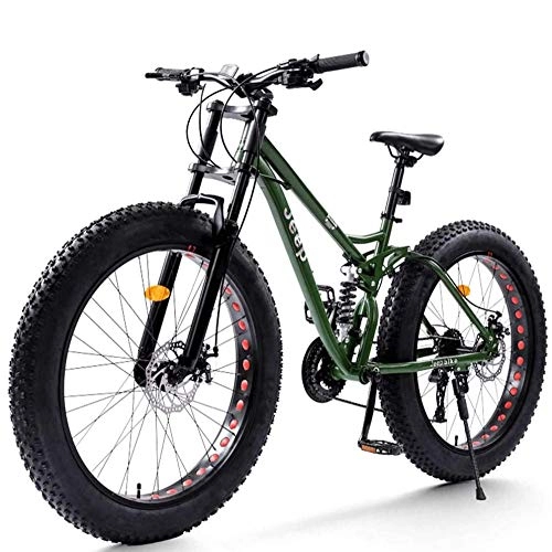 Fat Tyre Mountain Bike : giyiohok 26 Inch Mountain Bikes with Dual-Suspension for Adults Men Women Fat Tire Anti-Slip Mechanical Disc Brakes Mountain Bicycle All Terrain High-carbon-21 Speed_Green