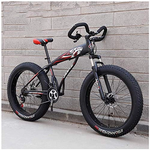 Fat Tyre Mountain Bike : giyiohok Hardtail Fat Tire Mountain Bike for Adults Men Women Mountain Trail Bike with Dual Disc Brake High-carbon Steel Front Suspension All Terrain Mountain-24 Inch 21 Speed_Black Red
