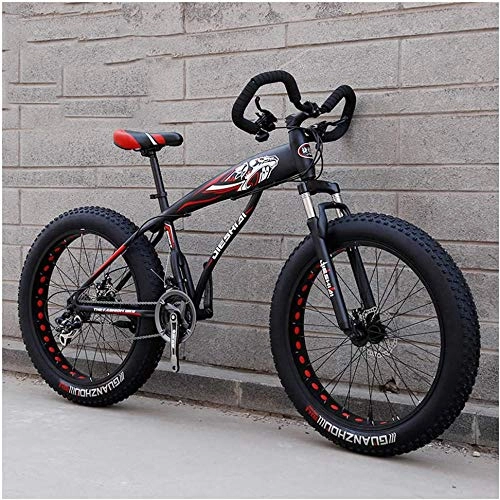 Fat Tyre Mountain Bike : giyiohok Hardtail Fat Tire Mountain Bike for Adults Men Women Mountain Trail Bike with Dual Disc Brake High-carbon Steel Front Suspension All Terrain Mountain-26 Inch 21 Speed_Black Red