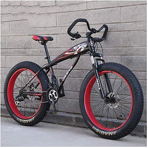 Fat Tyre Mountain Bike : giyiohok Hardtail Fat Tire Mountain Bike for Adults Men Women Mountain Trail Bike with Dual Disc Brake High-carbon Steel Front Suspension All Terrain Mountain-26 Inch 7 Speed_Black Red
