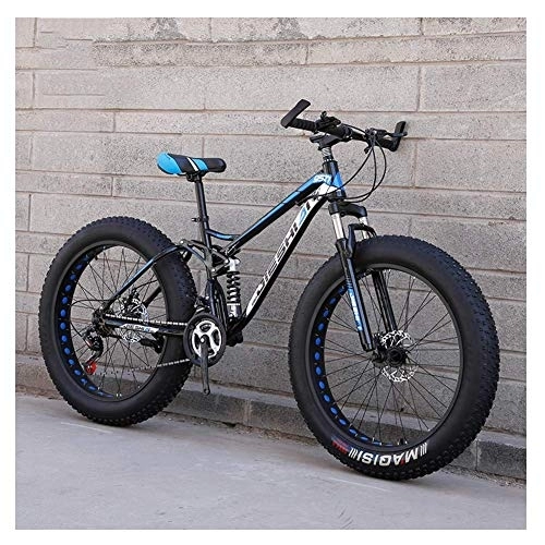Fat Tyre Mountain Bike : GJZM Adult Mountain Bikes, Fat Tire Dual Disc Brake Hardtail Mountain Bike, Big Wheels Bicycle, High-carbon Steel Frame, New Blue, 26 Inch 27 Speed