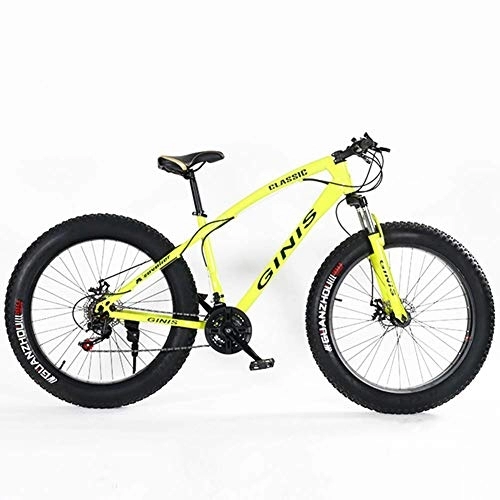 Fat Tyre Mountain Bike : GJZM Teens Mountain Bikes, 21-Speed 24 Inch Fat Tire Bicycle, High-carbon Steel Frame Hardtail Mountain Bike with Dual Disc Brake, Yellow, 5 Spoke