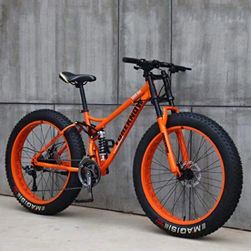 Fat Tyre Mountain Bike : GL SUIT Adult Mountain Bikes, 24 Inch Fat Tire Hardtail Mountain Bike, 7 / 21 / 24 / 27 Speed Mountain Bicycle, for Men And Women Outdoor Riding, Orange, 7 speed