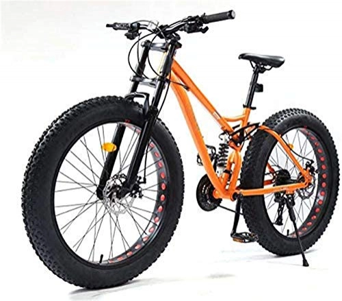 Fat Tyre Mountain Bike : GMZTT Unisex Bicycle 26 Inch Mountain Bikes, Fat Tire MBT Bicycle Bicycle Soft Tail, Full Suspension Mountain Bicycle, High-Carbon Steel Frame, Dual Disc Brake (Color : Yellow, Size : 27 speed)